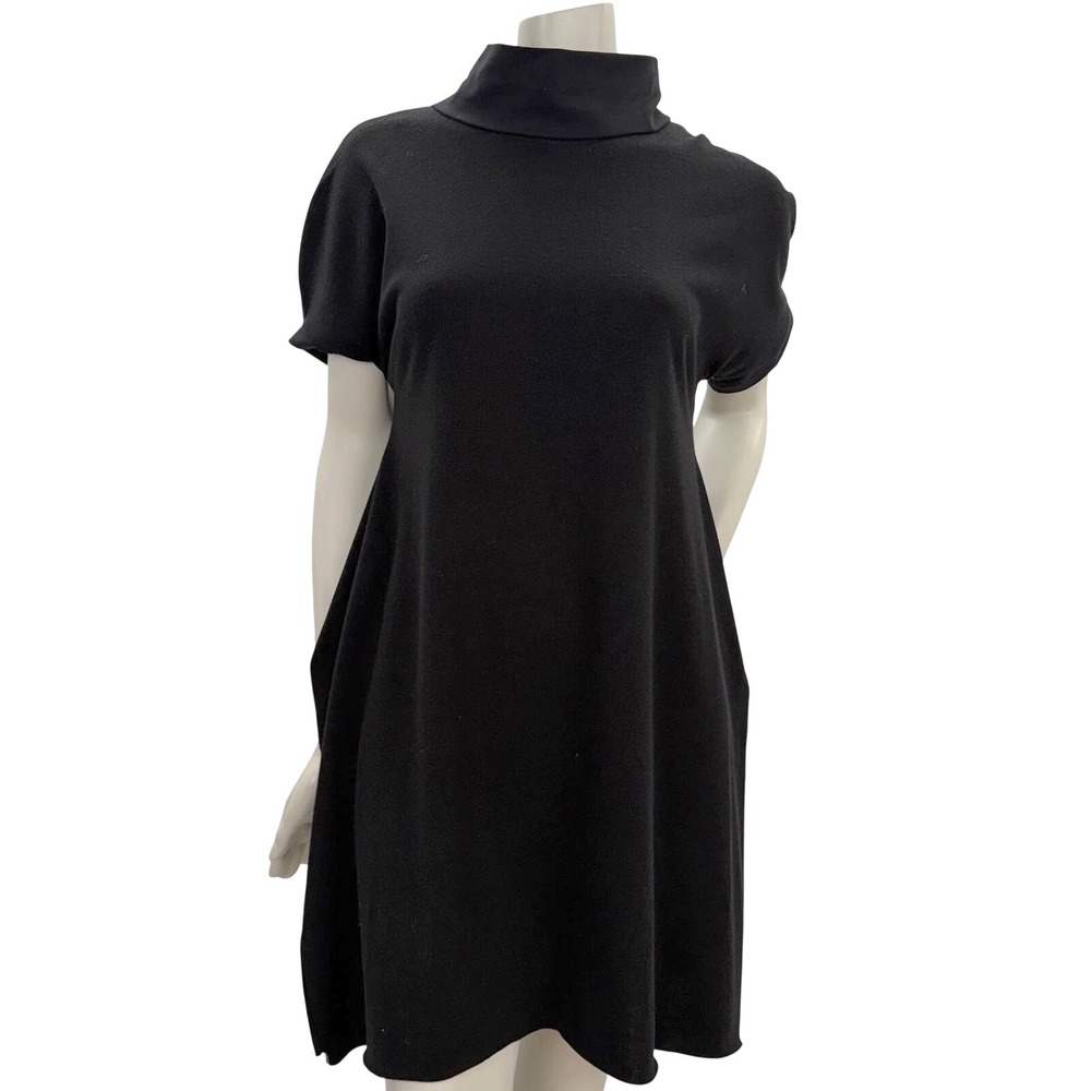 Simple Black Mock Neck Knit Dress One of a kind Lagenlook Minimalist NWT Medium
